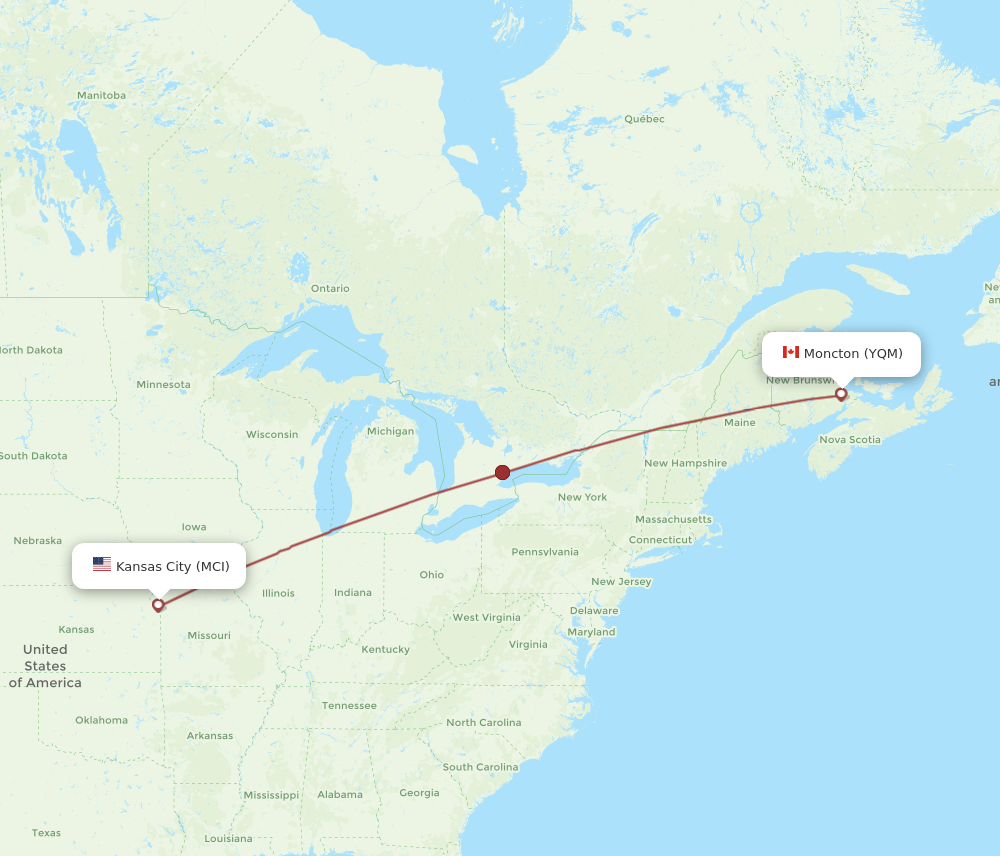 Flights from Kansas City to Moncton MCI to YQM Flight Routes