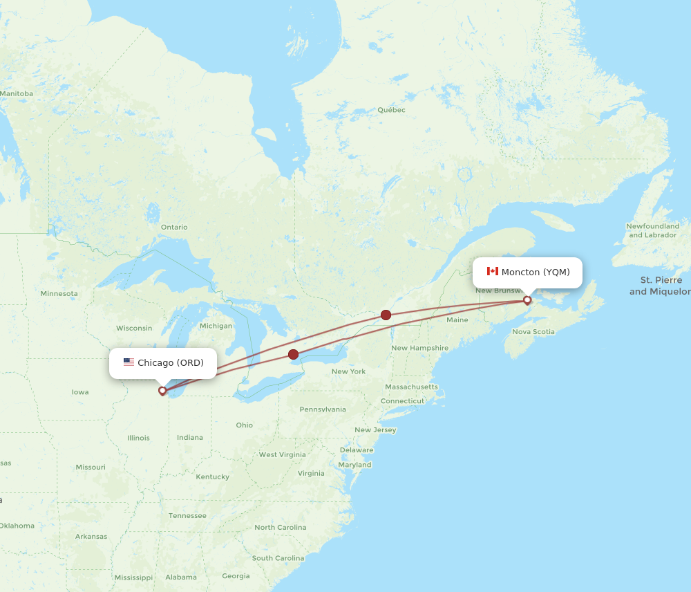 Flights from Moncton to Chicago YQM to ORD Flight Routes