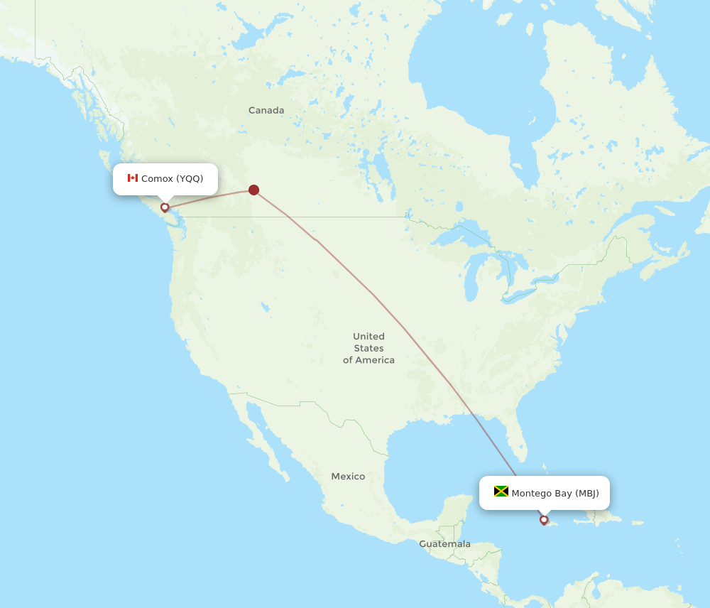 Flights from Comox to Montego Bay YQQ to MBJ Flight Routes