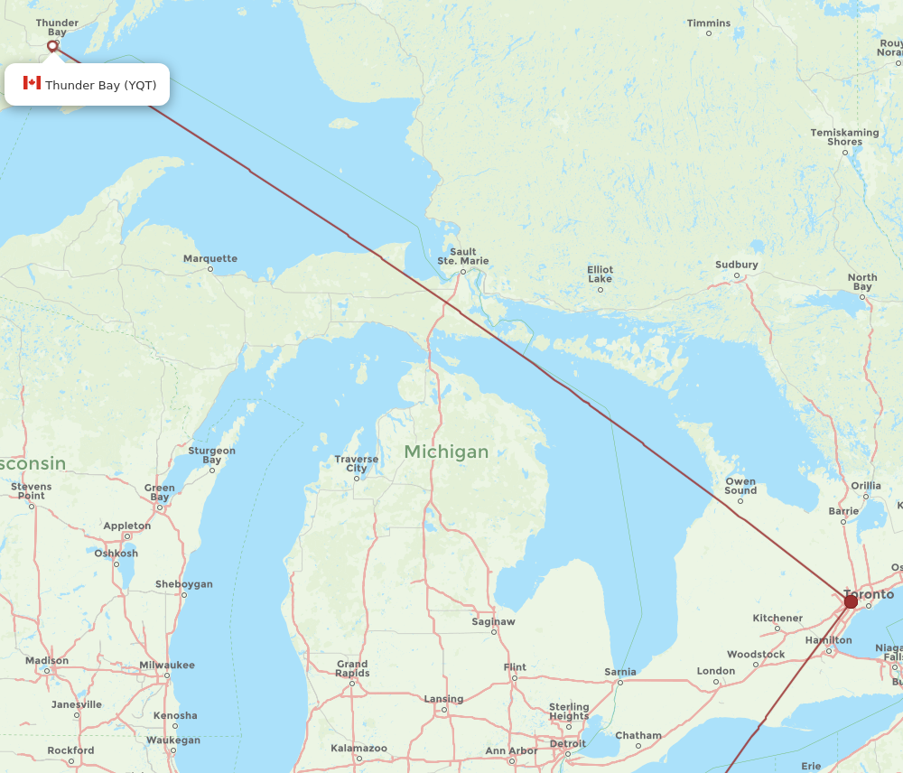 Flights from Thunder Bay to Cleveland YQT to CLE Flight Routes