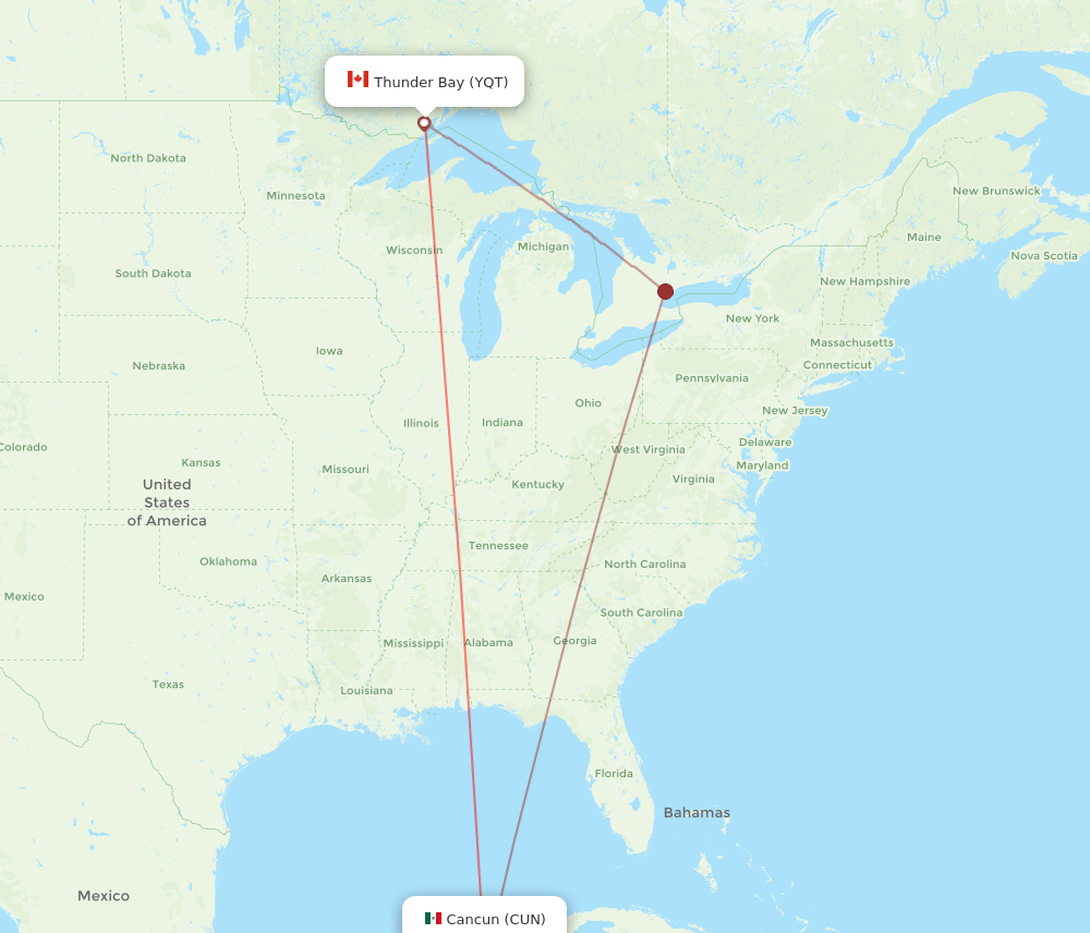 Flights from Thunder Bay to Cancun YQT to CUN Flight Routes