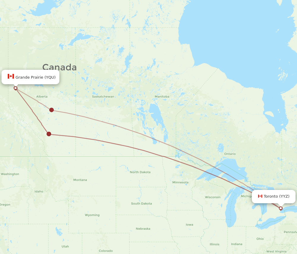 Flights from Toronto to Grande Prairie YYZ to YQU Flight Routes