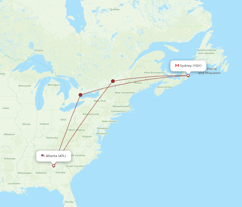 Flights from Sydney to Atlanta YQY to ATL Flight Routes