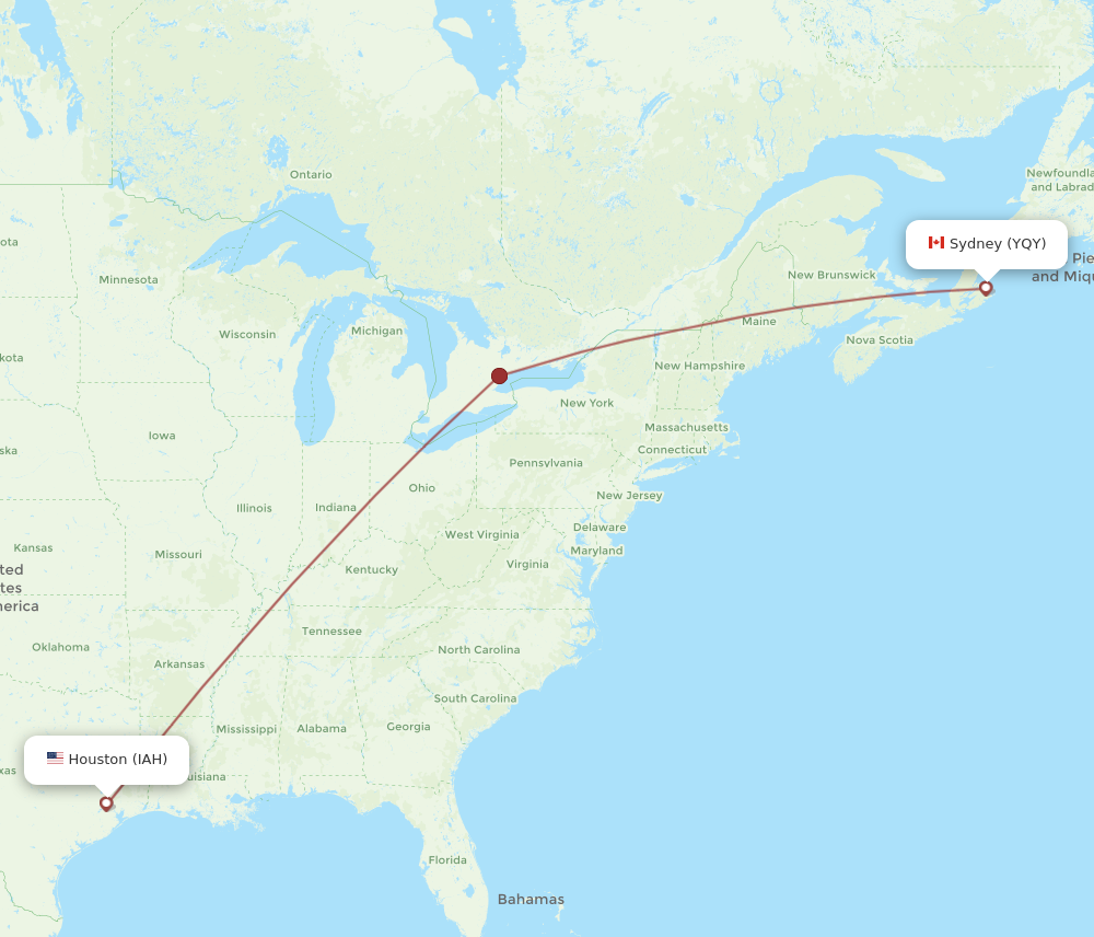 Flights from Sydney to Houston YQY to IAH Flight Routes