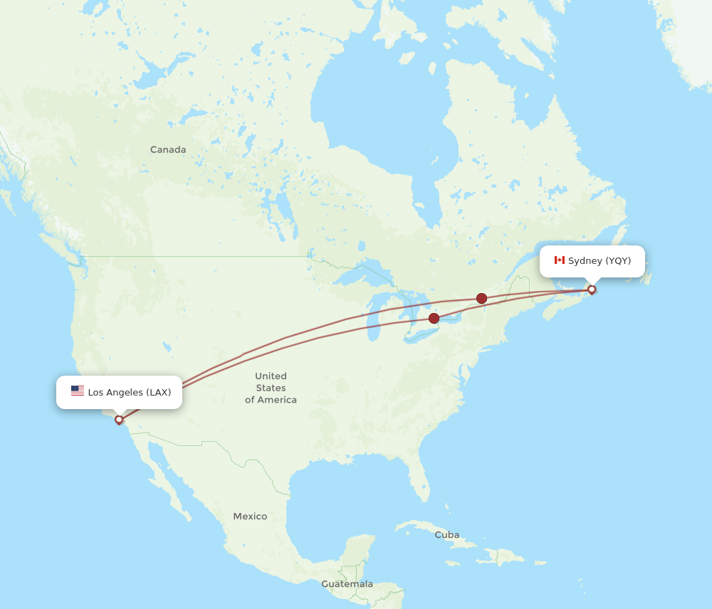 Flights from Sydney to Los Angeles YQY to LAX Flight Routes