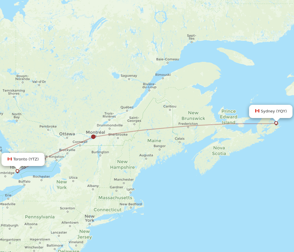 Flights from Sydney to Toronto YQY to YTZ Flight Routes