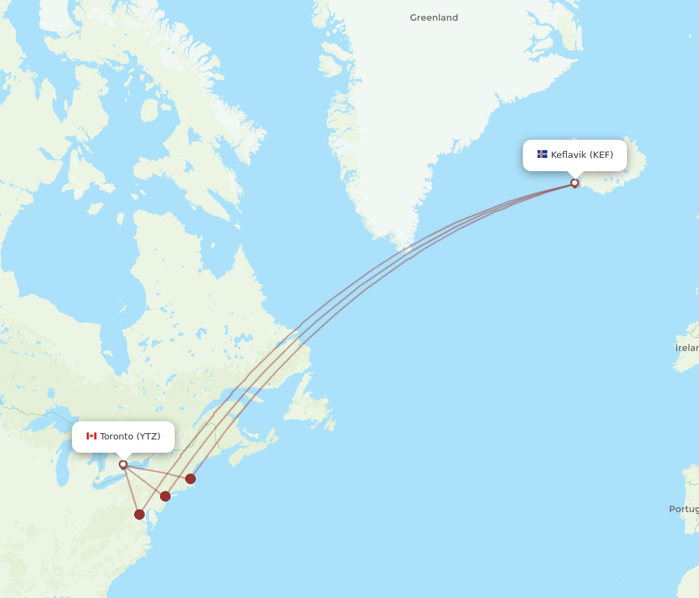 Flights from Toronto to Reykjavik YTZ to KEF Flight Routes