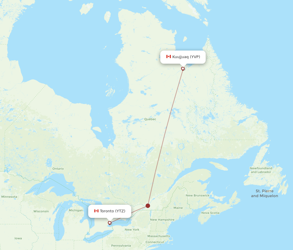 Flights from Toronto to Kuujjuaq YTZ to YVP Flight Routes