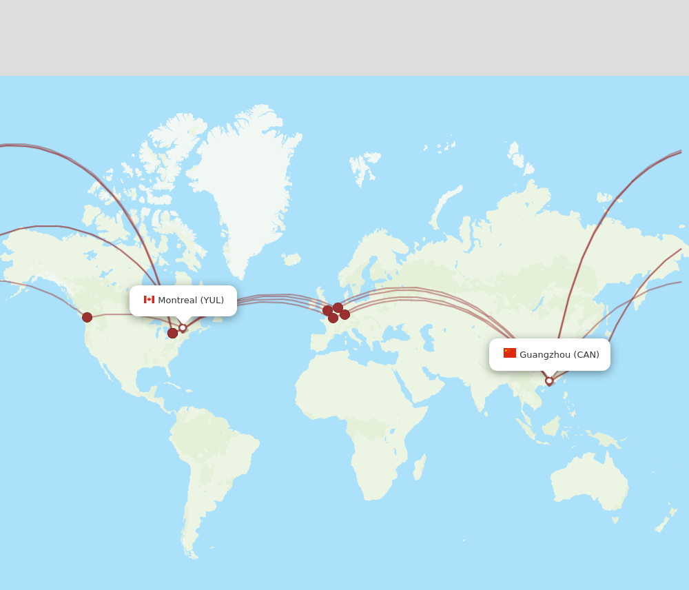 Flights from Montreal to Guangzhou YUL to CAN Flight Routes