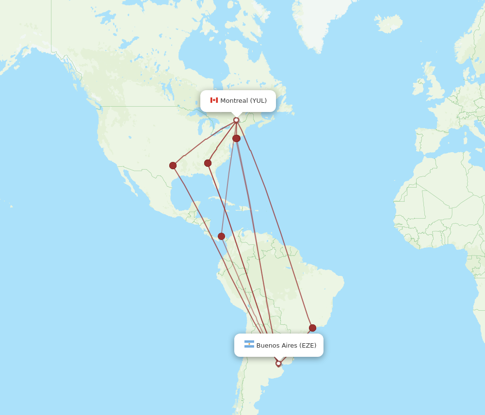 Flights from Montreal to Buenos Aires YUL to EZE Flight Routes