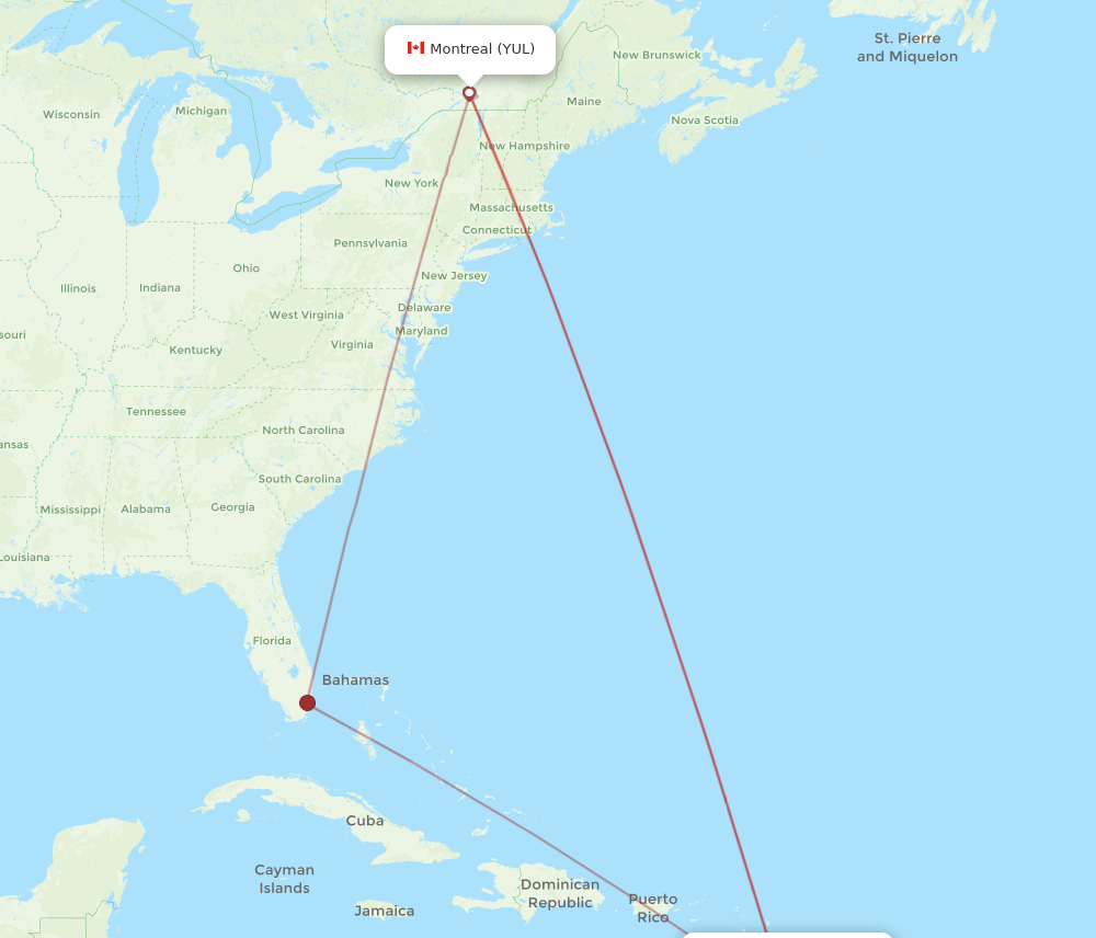 Flights from Montreal to Fort De France YUL to FDF Flight Routes