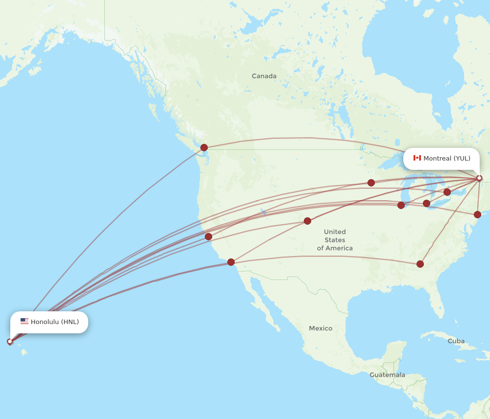 All flight routes from Montreal to Honolulu, YUL to HNL - Flight Routes