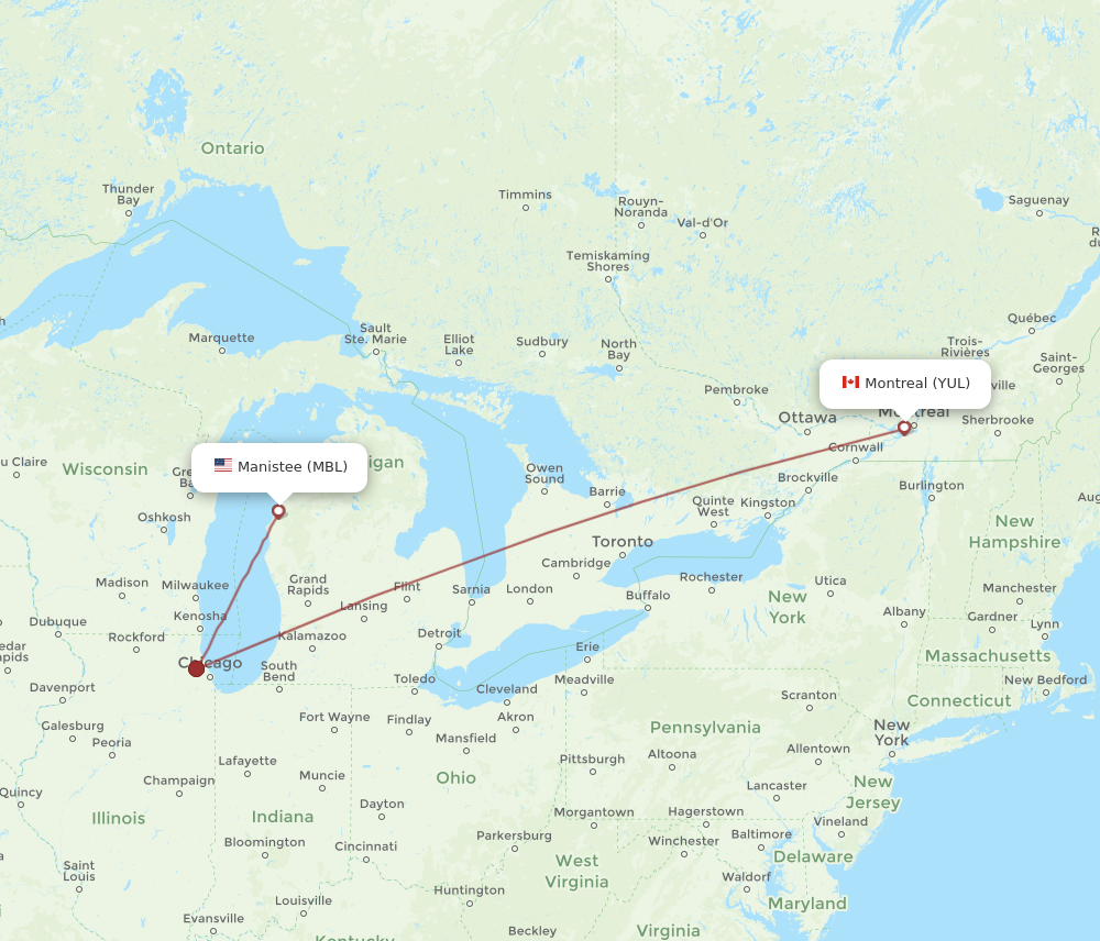 Flights from Montreal to Manistee, YUL to MBL - Flight Routes