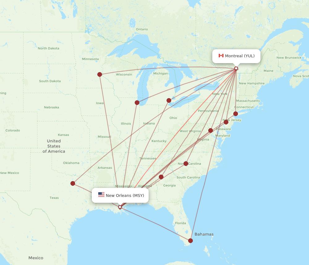 Flights from Montreal to New Orleans YUL to MSY Flight Routes