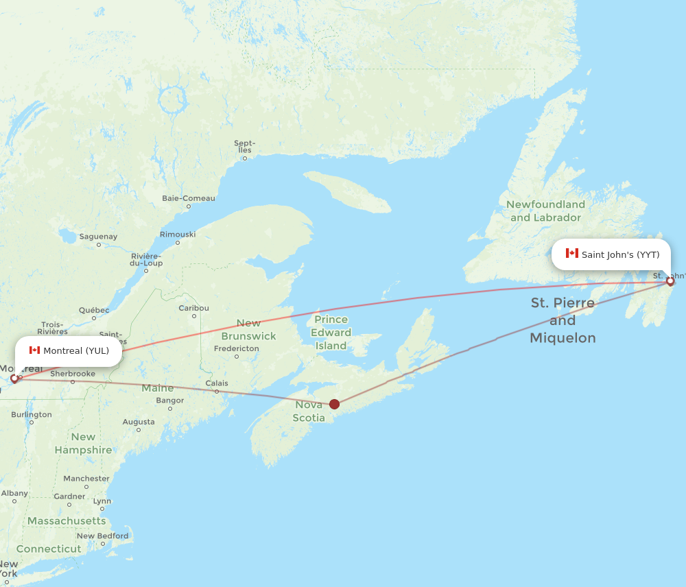 Flights from Montreal to St. Johns, YUL to YYT - Flight Routes