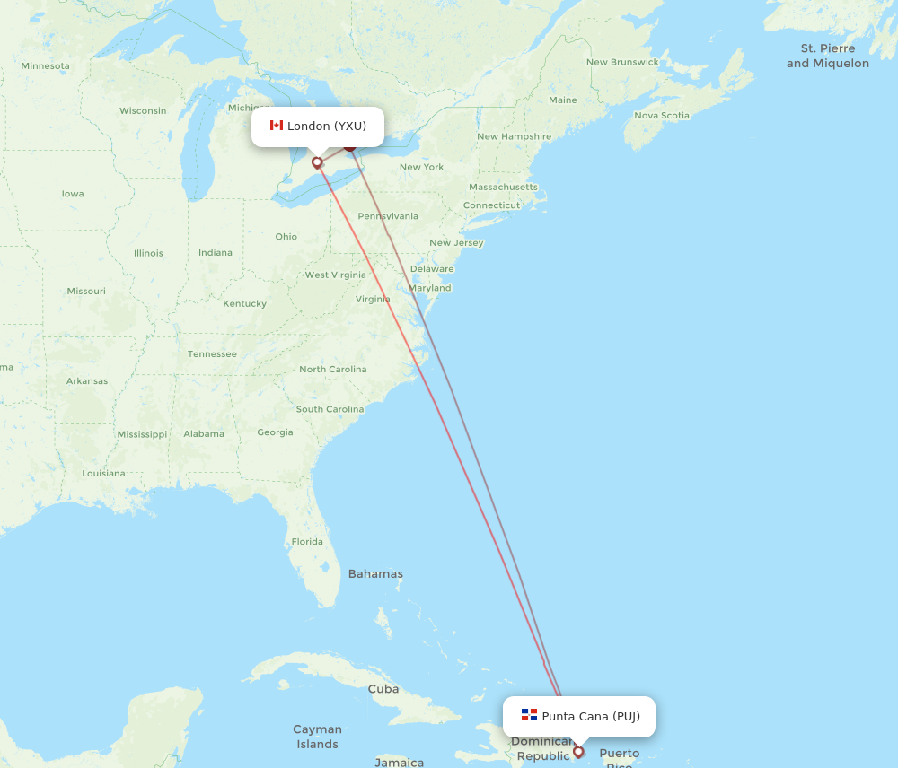 Flights from London to Punta Cana YXU to PUJ Flight Routes