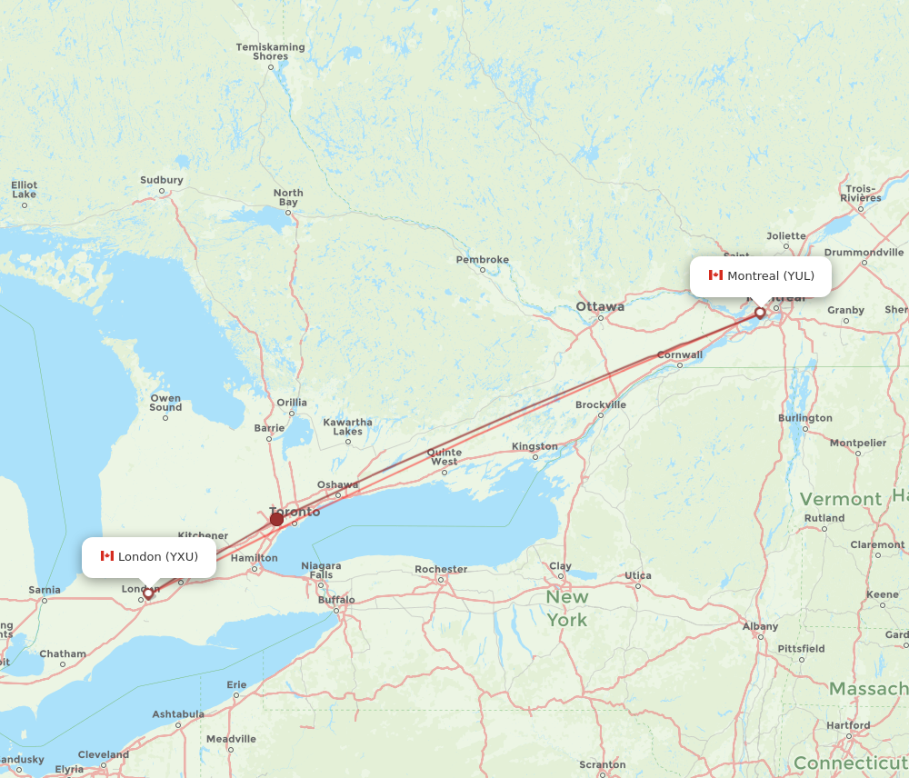 Flights from London to Montreal YXU to YUL Flight Routes