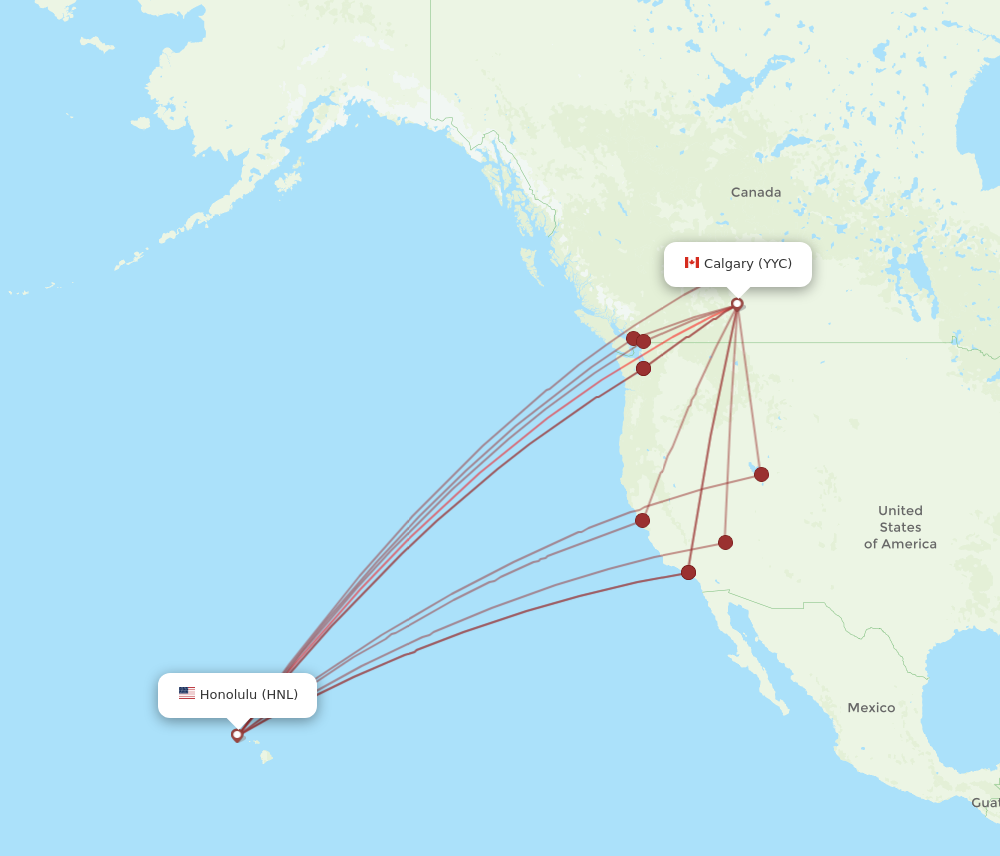 All Flight Routes From Calgary To Honolulu Yyc To Hnl Flight Routes 3100