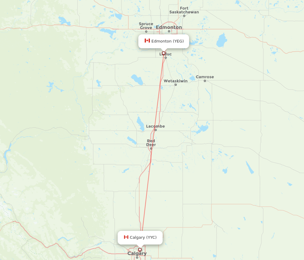 Flights from Calgary to Edmonton YYC to YEG Flight Routes