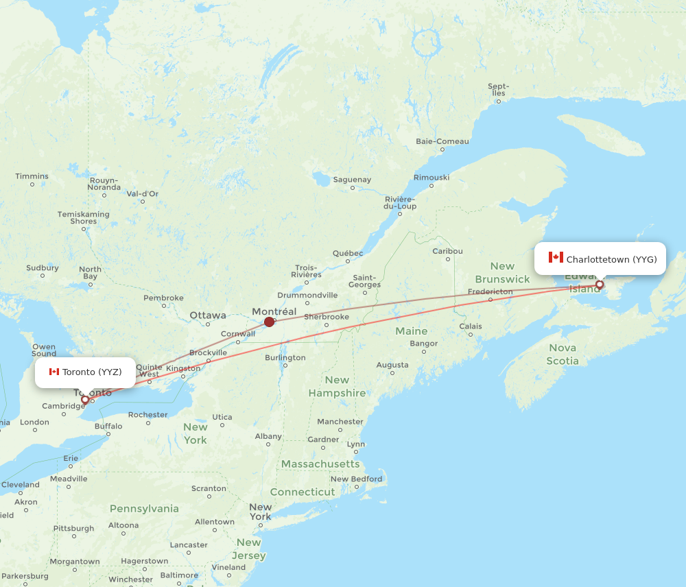 Flights from Charlottetown to Toronto YYG to YYZ Flight Routes