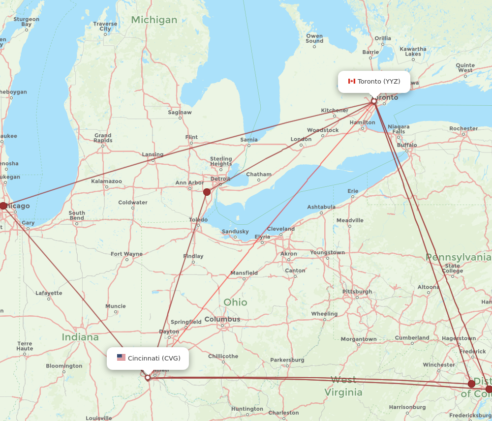 Flights from Toronto to Cincinnati YYZ to CVG Flight Routes