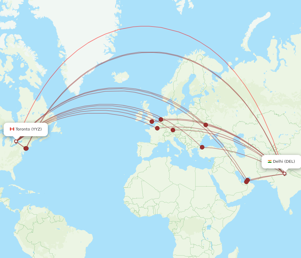 Flights from Toronto to Delhi, YYZ to DEL - Flight Routes