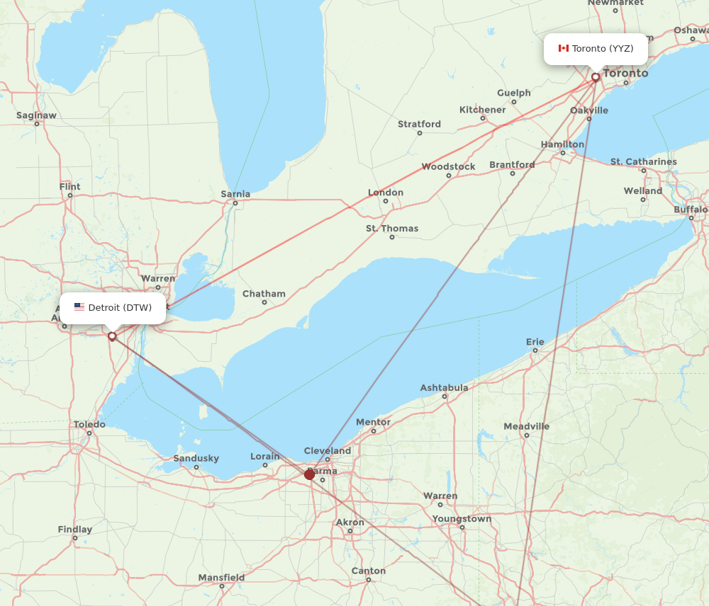 Flights from Toronto to Detroit YYZ to DTW Flight Routes