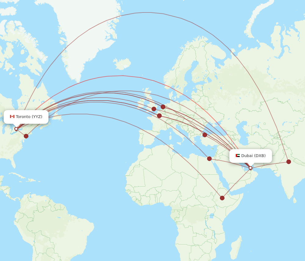 All Flight Routes From Toronto To Dubai, YYZ To DXB - Flight Routes