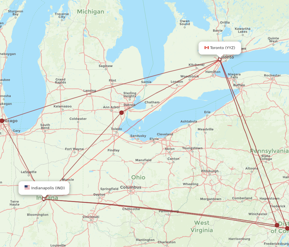 Flights from Toronto to Indianapolis YYZ to IND Flight Routes