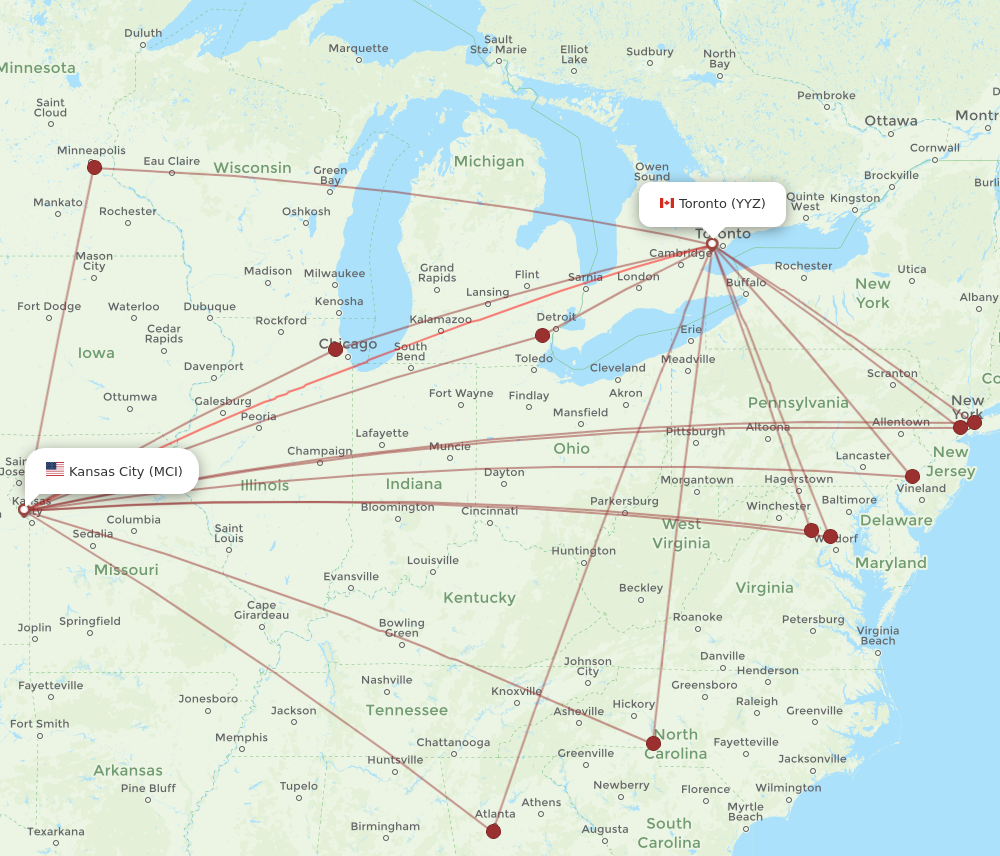 Flights from Toronto to Kansas City YYZ to MCI Flight Routes