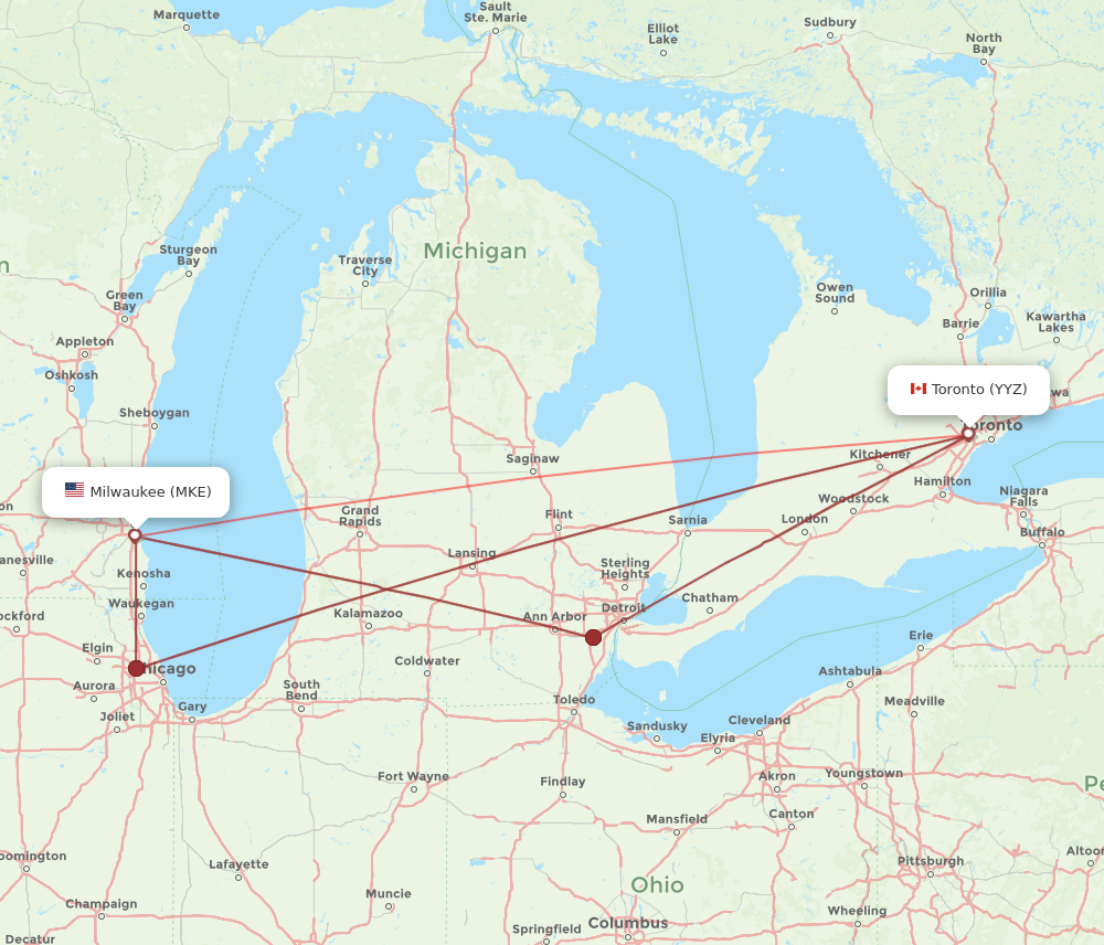 Flights from Toronto to Milwaukee YYZ to MKE Flight Routes