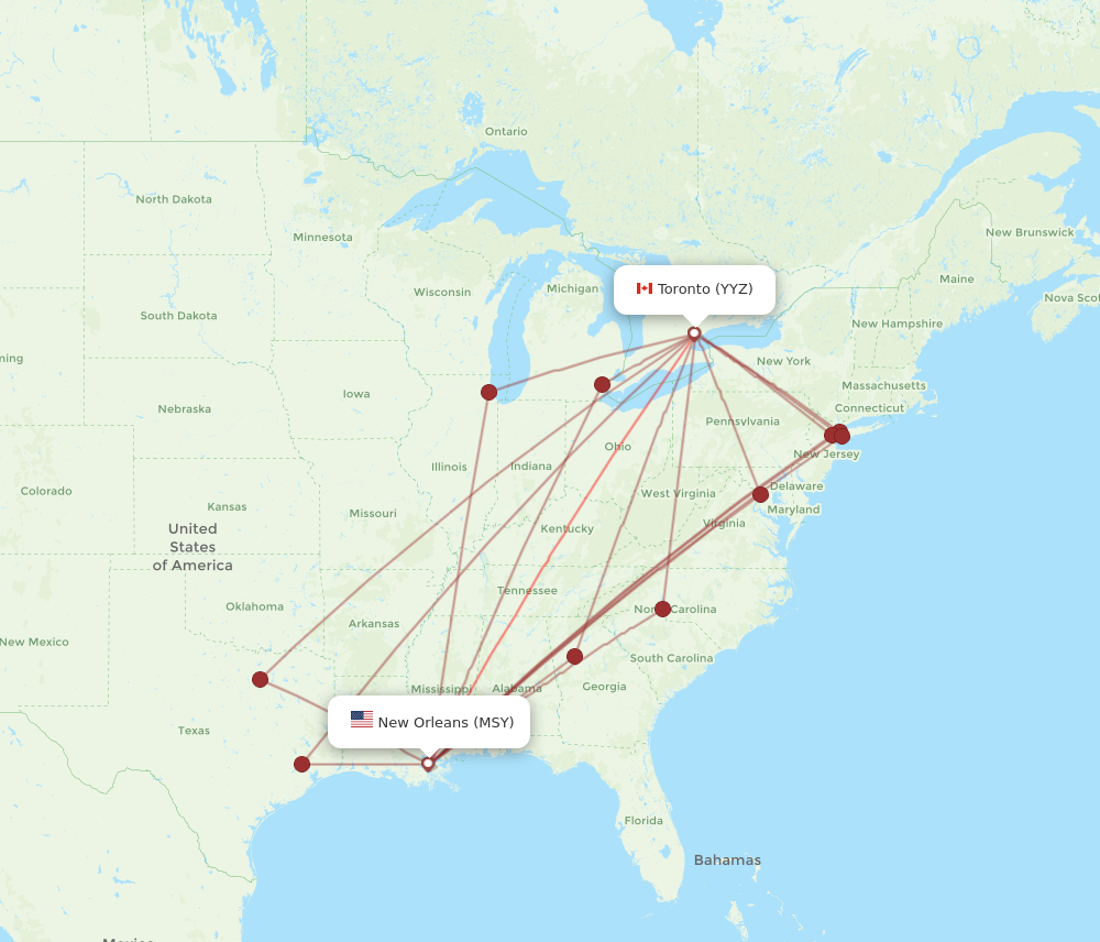 Flights from Toronto to New Orleans YYZ to MSY Flight Routes