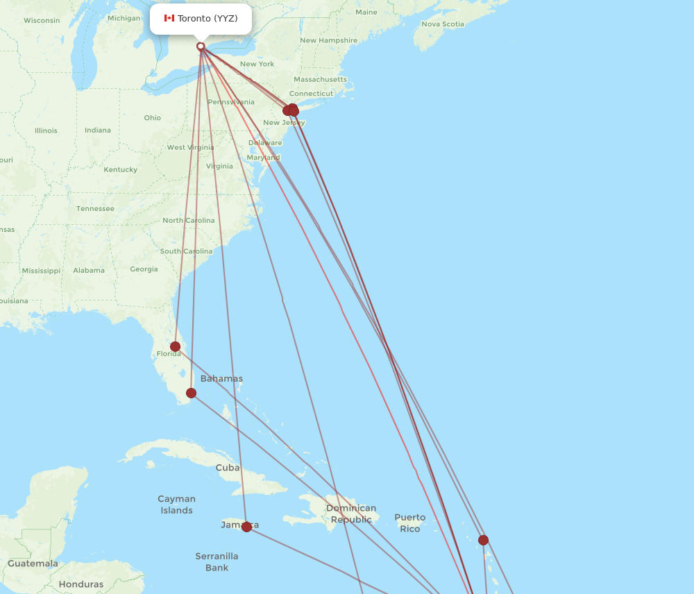 Flights from Toronto to Port Of Spain YYZ to POS Flight Routes