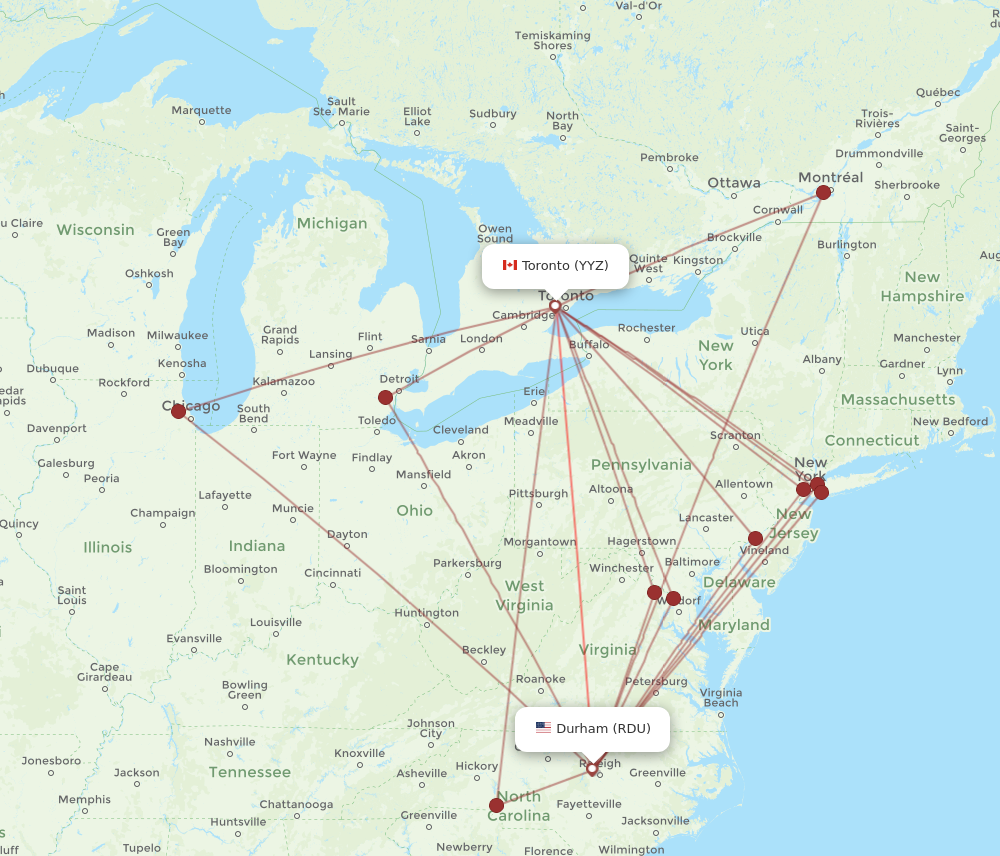 Flights from Toronto to Raleigh Durham YYZ to RDU Flight Routes