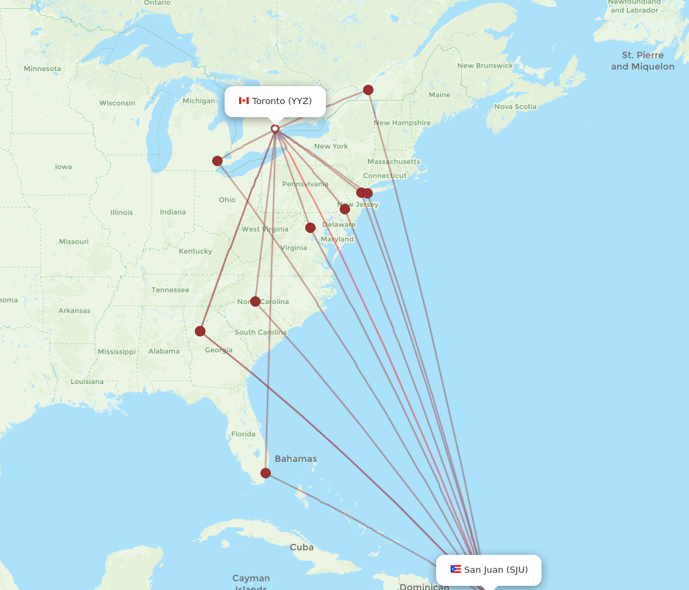 Flights from Toronto to San Juan YYZ to SJU Flight Routes