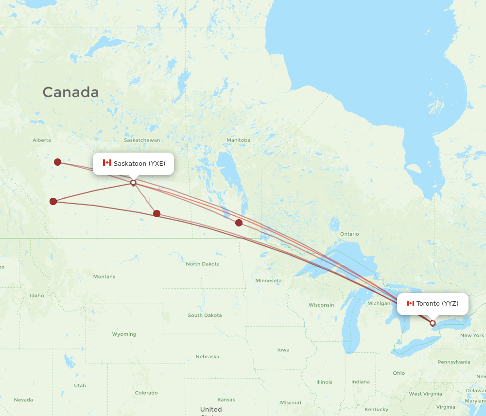 Flights from Toronto to Saskatoon YYZ to YXE Flight Routes