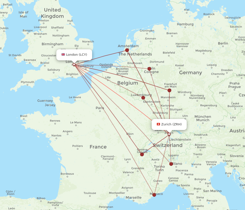 Flights from Zurich to London ZRH to LCY Flight Routes