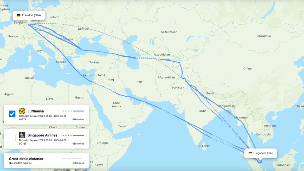 Flight paths over the Middle East